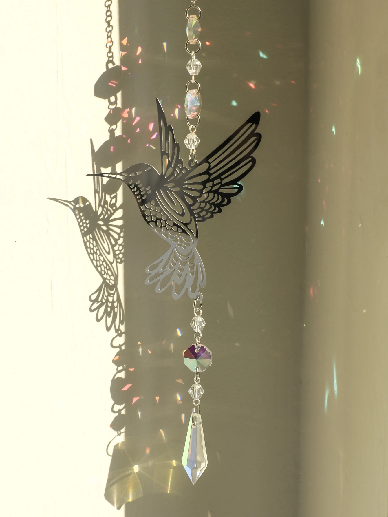 Suncatcher Crystal Rainbow Maker Silver Color Butterfly Life Tree Bird Hollow Pattern Stained Glass Window Outdoor Decoration sun catcher sun catchers window ornament