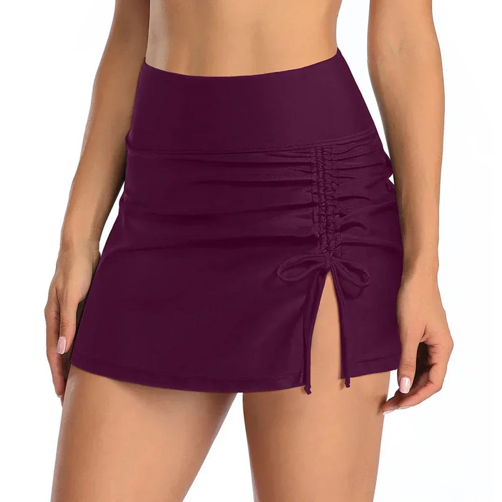 Bikini Bottom Womens Swim Skirt Built-in Briefs Shorts Skirt Layered Ruffled Swim Bottoms Solid Swimming Shorts Skirt For Sports