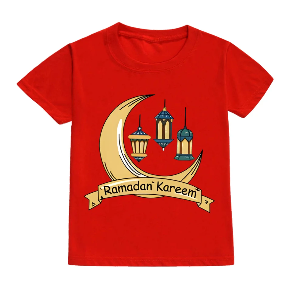 Ramadan&Moon Graphic Print Kids T-shirts Round Neck Boy Girl Tee Tops Short Sleeves T-shirt Summer Sports Child Clothing 5