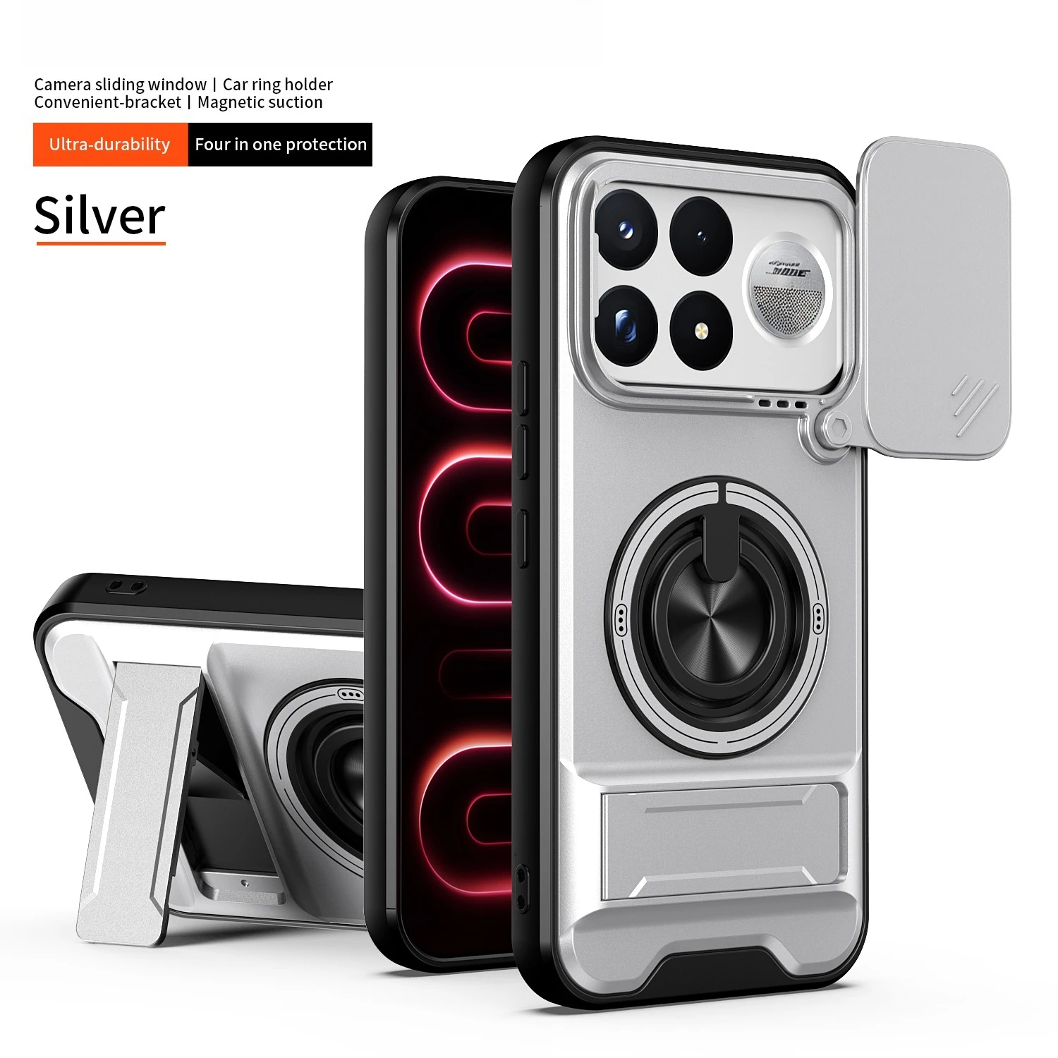 Rotating Ring Magnetic Stand Shockproof Magsafe Phone Case with Slide Camera Protector