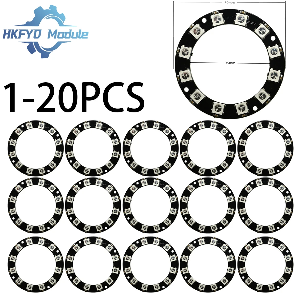 Anneau LED RGB 12 bits WS2812, Module de cercle de lumière polychrome intelligent 5050 pour effets d'éclairage Arduino DIY, 1 à 20 pièces