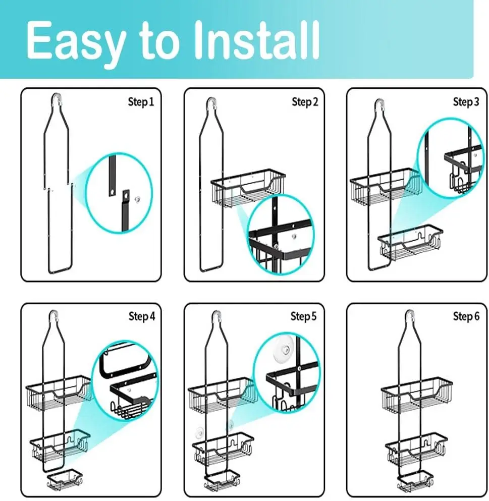 Deluxe 3-Tier Hanging Shower Caddy with Soap Holder & Towel Hooks
