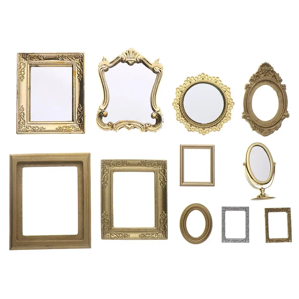

Retro Mini Gloden Frames Miniature Mirror DIY Dollhouse Ornament Furniture European Style 1:12 Scale Doll Accessories