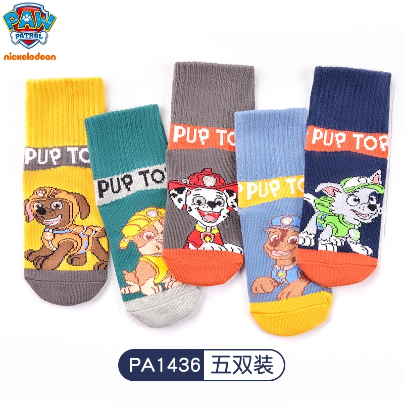 thumbnail image 1 of 5 pares/juego = 10 piezas de calcetines genuinos de Paw Patrol Chase Skye Marshall para niñas y niños, primavera y otoño, regalo de cumpleaños y Navidad para niños pequeños, 1 of 4