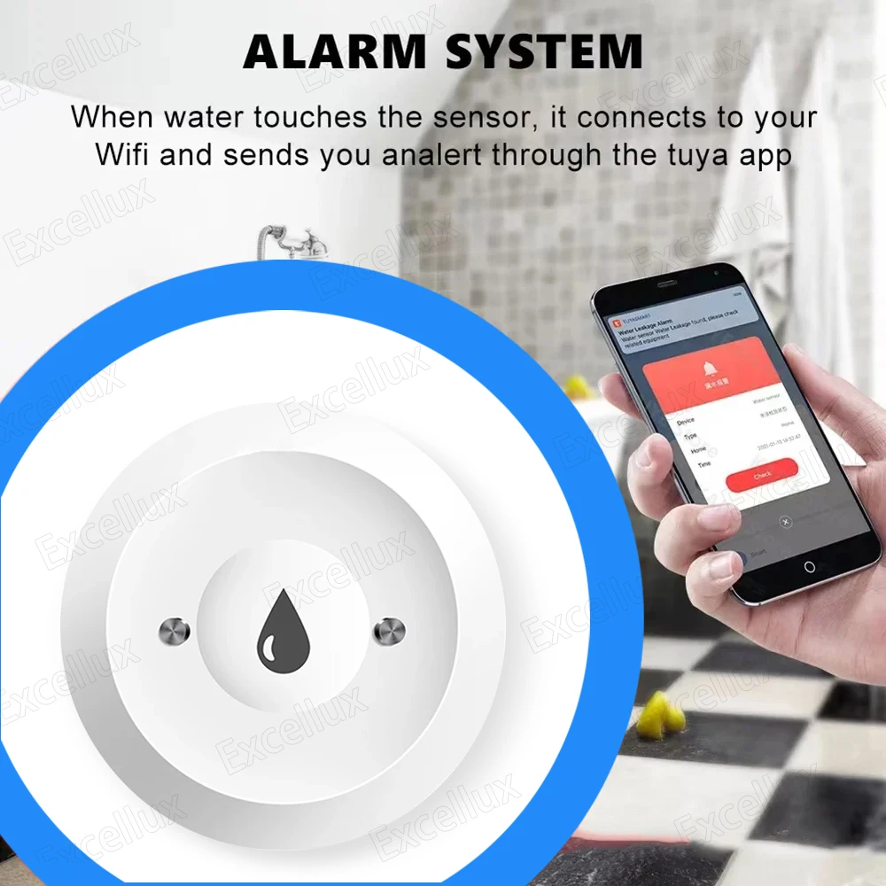 Tuya Zigbee Water Sensor Flood Leak Detector App Remote Monitoring for Kitchen / Bathroom Support Home Assistant Zigbee2mqtt