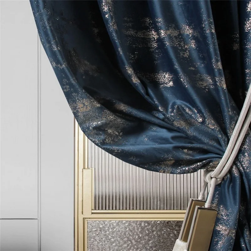 

Royal Blue Print Gold Plated High-precision Curtains for Bedroom Living Dining Room Luxury European Curtains Blackout Curtains
