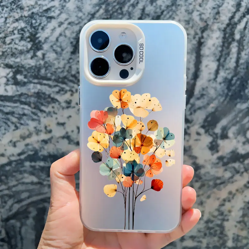 Tuschmalerei-Blumen-Handyhülle für iPhone 15 14 Plus 13 Mini 17 16 14 13 12 11 Pro Max Stoßfeste Laser-Rückabdeckung Funda – Detail 1