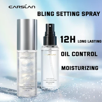 CARSLAN Gold Glow Makeup Setting Spray Shimmer Finish Brighten Face Body Highlight Hydrating Longlasting Oil Control Quick Fixer