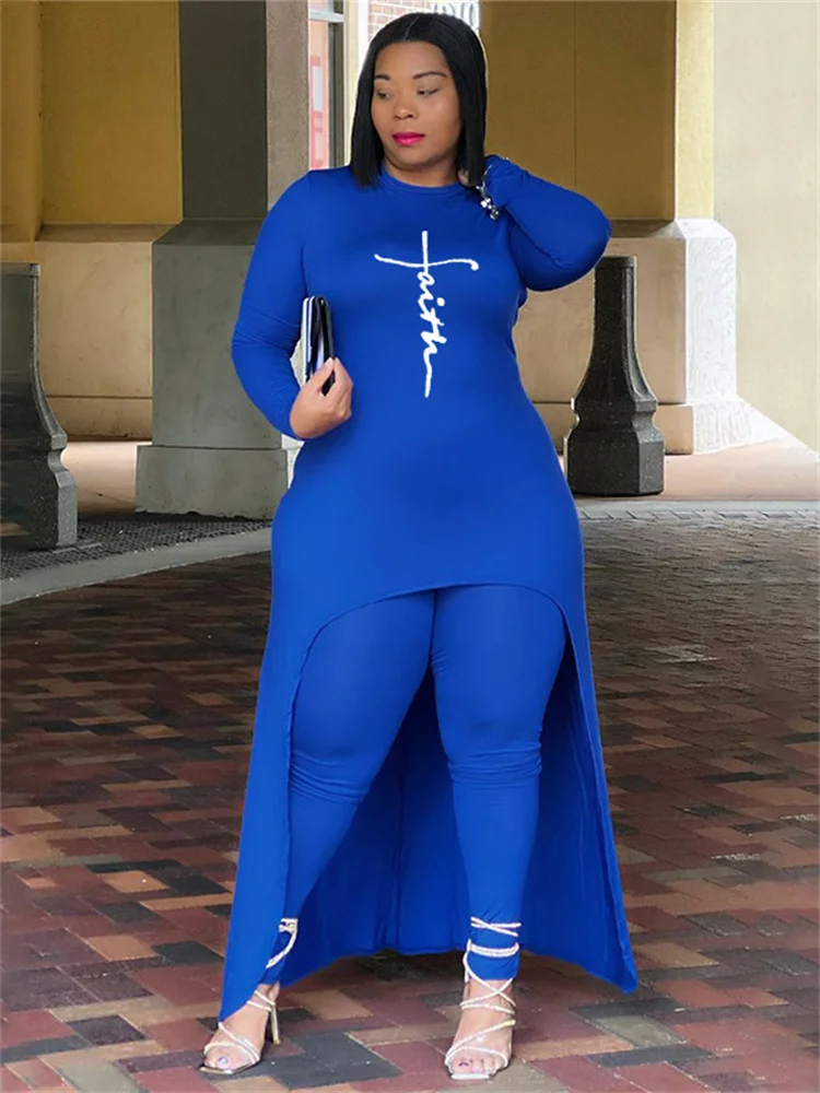 Wmstar Plus Size Two Piece Set for Women Clothing Long Tops and Pants Sets Leggings Matching Set Stretch Wholesale Dropshopping