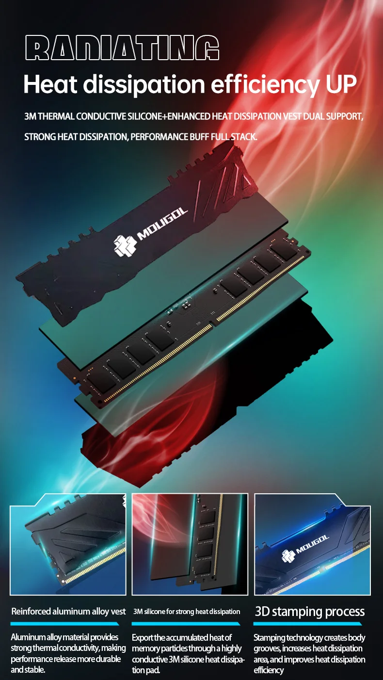 Description Picture 6 of itemMOUGOL RAM DDR4 8GB 3200MHz 288Pin Memory 1.35V RAMs Dual Channel Desktop Components Original Ram White