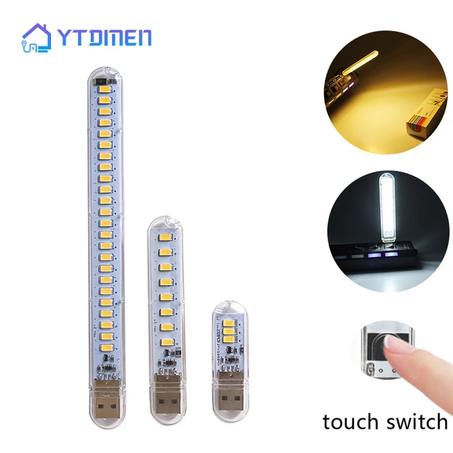 3/8/24leds Tragbare USB LED Lampe 5V Ultra Helle 3000K-7000K Nacht licht  mit Touch Schalter für Computer Handy Power Buch Licht - AliExpress