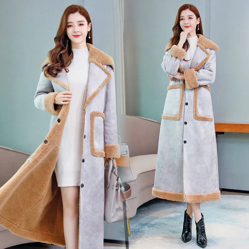 

Fashionable Long Knee Length Fur Integrated Patchwork For Women's 2023 Autumn Winter New Plush And Thick Insulation Cotton Coat