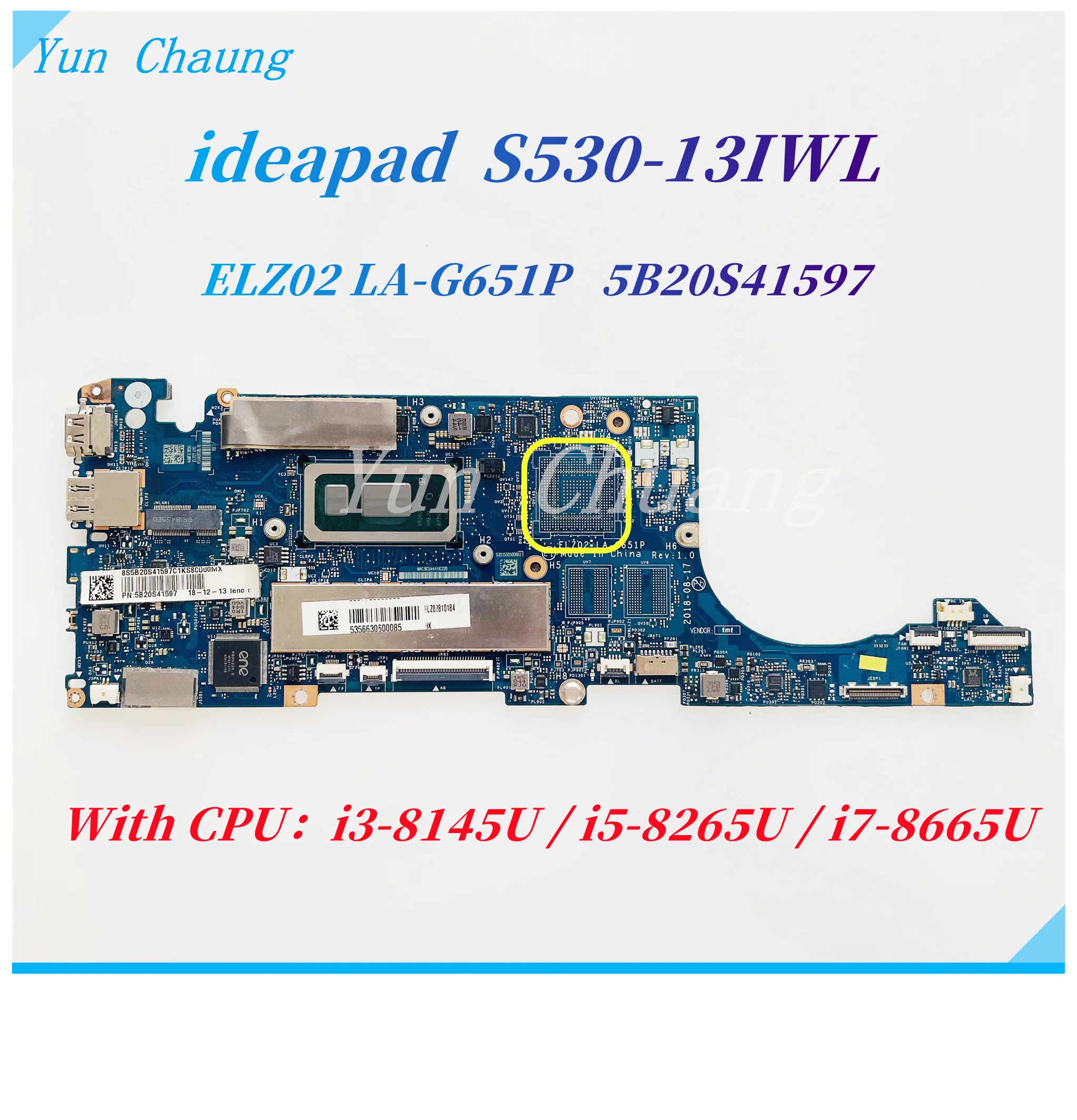 For Lenovo Ideapad S530-13IWL Laptop Motherboard ELZ02 LA-G651P