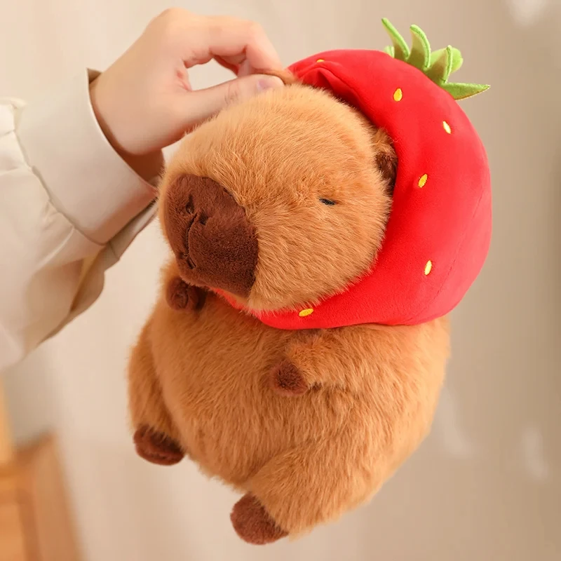 New Fluffy Capybara Wear Strawberry Scarf&Turtle Backpack Plush Toy Stuffed Animal Cute Capybara Cock Head Pendant for Girl Gift