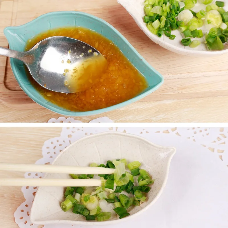 Sauce dishes seasoning dishes plastic seasoning dish 1/20Pcs Leaf-Shaped Dipping Sauce Dishes Mini Dinnerware Plate Multipurpose Wheat PP Kitchen Bowls for Seasonings Vinegar Salt