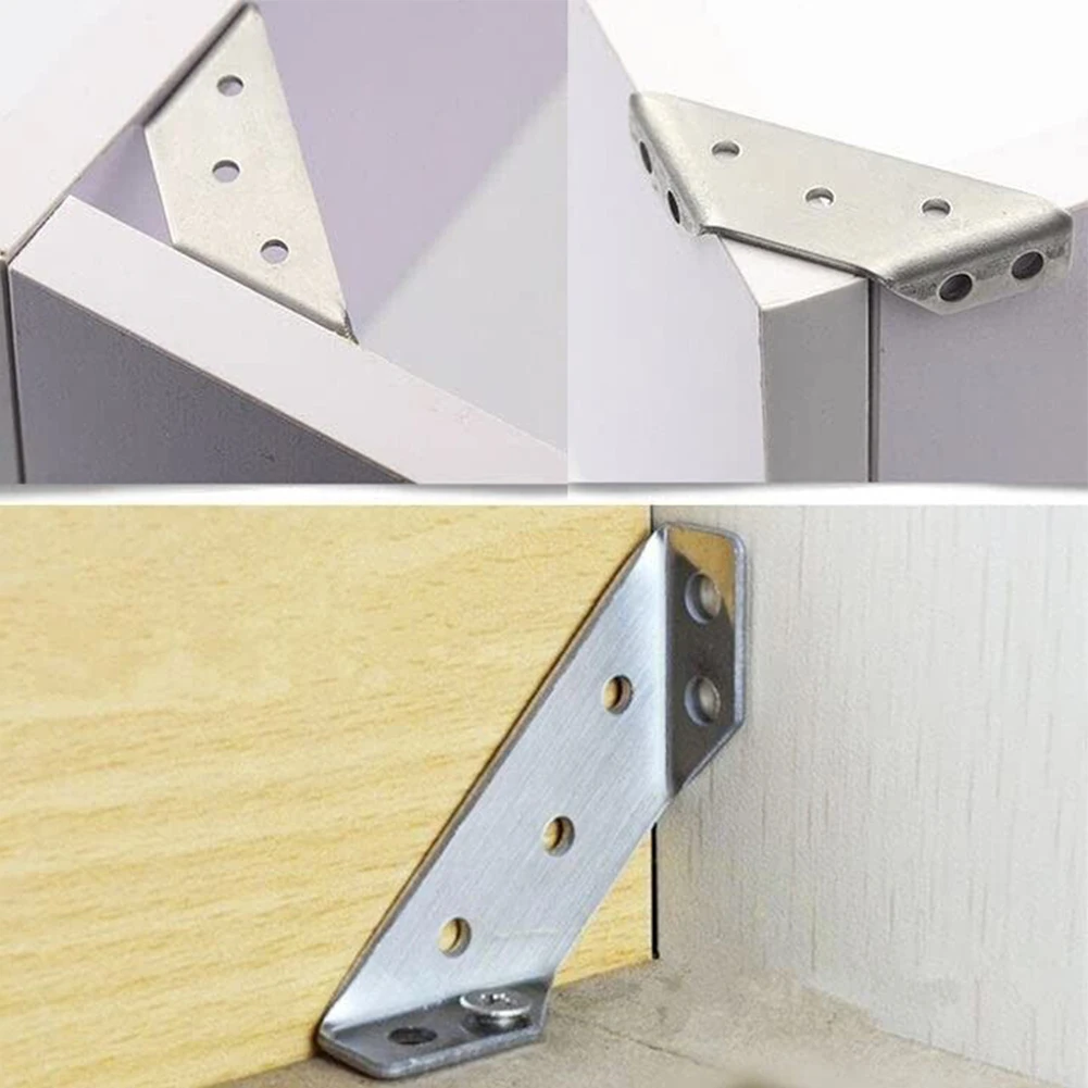 4PCS Stainless Steel Angle Corner Brackets Fasteners Connector Protector Supporting Furniture Hardware