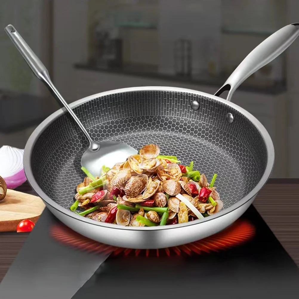 

Stainless Steel Wok Non Stick Honeycomb Double Sided Stir-fry Pan Non-stick Cookware Cooker New
