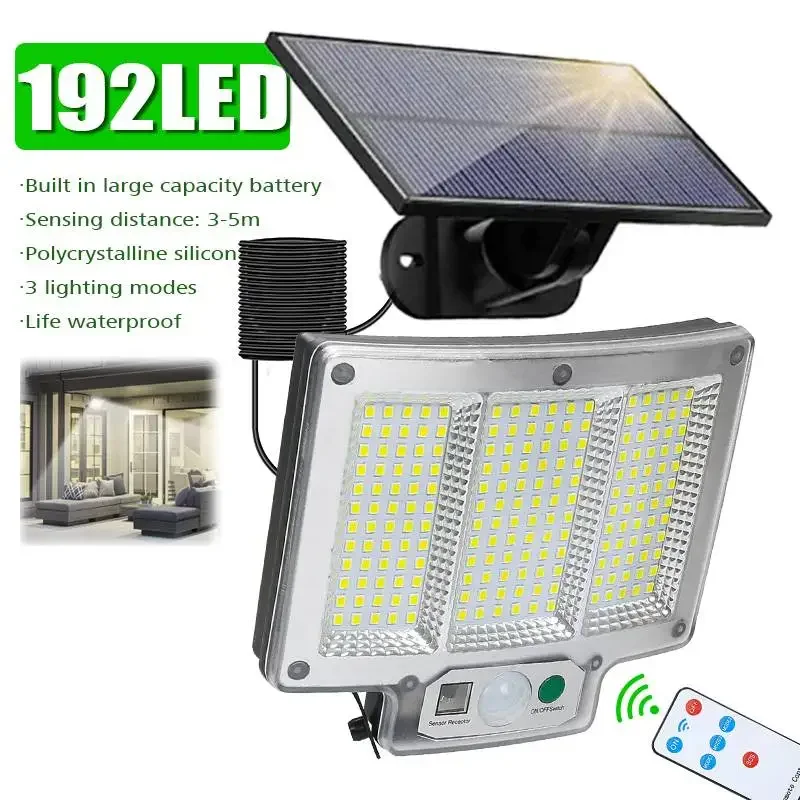 Ultra Bright Solar Split 192LED Wall Lamp Outdoor Waterproof Human Body Sensing Courtyard Remote Control Floodlight Garage Light