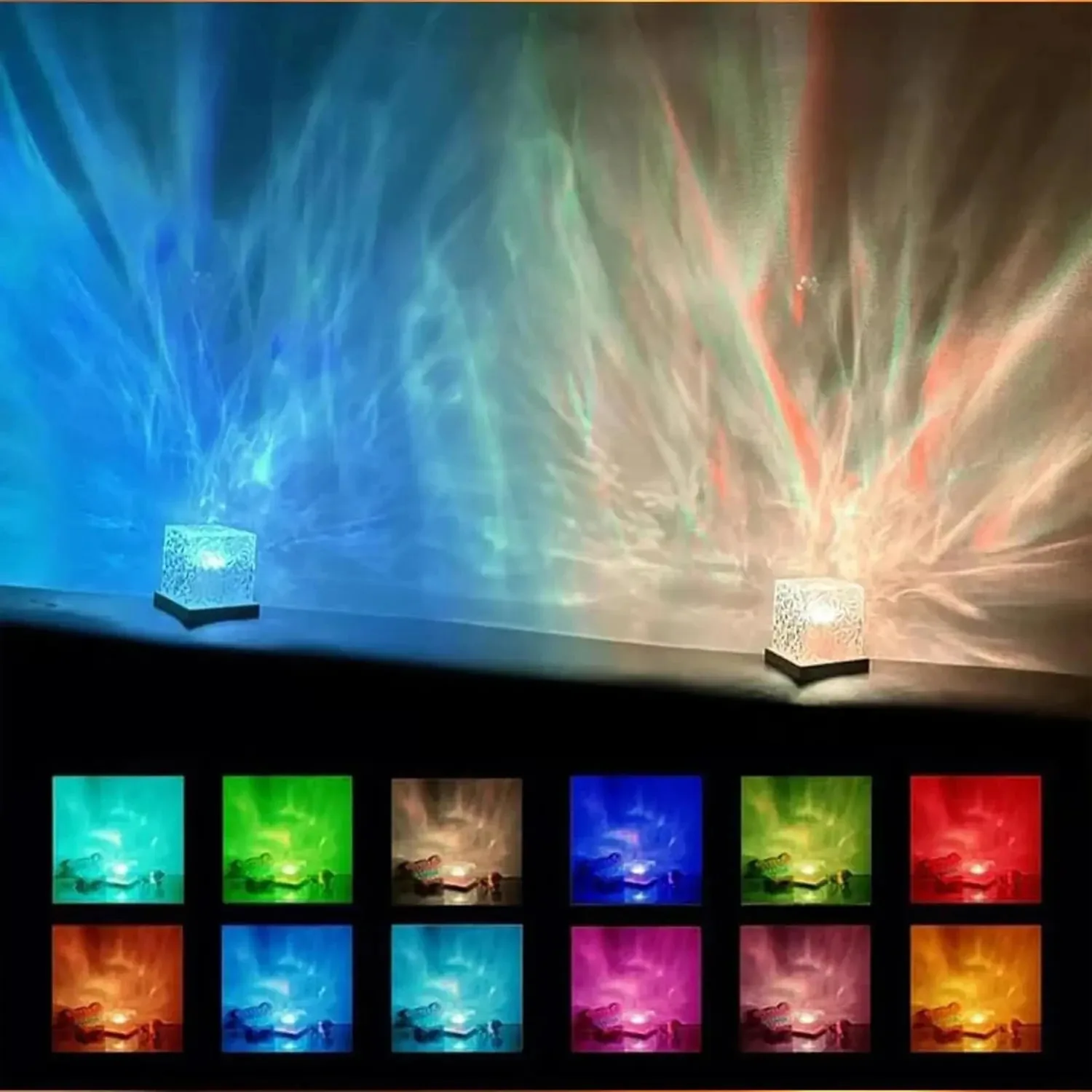 3/16 Colors Dynamic Rotating Water Ripple Projector Night Light Flame Crystal Lamp for Living Room Study Bedroom Rotating Light Sc87810ea56f04703892423921dbdc0c93