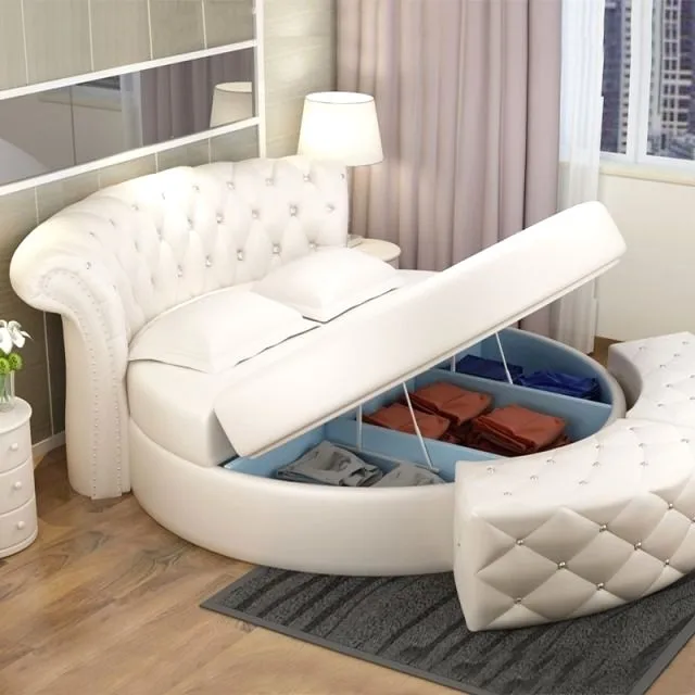 Modernes, rundes Bett im modischen Design für Teenager-Mädchen, Doppelbett, luxuriöses, modernes Kingsize-Bettgestell, Schlafzimmer-Set, komplettes Möbelset – Detail 1