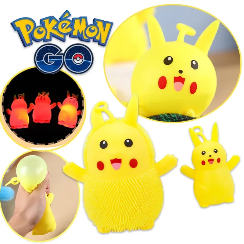 Pokemon Pikachu Pinch Music Light Up Toys Lovely Decompression Toys Kids Hand Pinch Toy Dolls Venting Fluffy Balls Healing Gifts