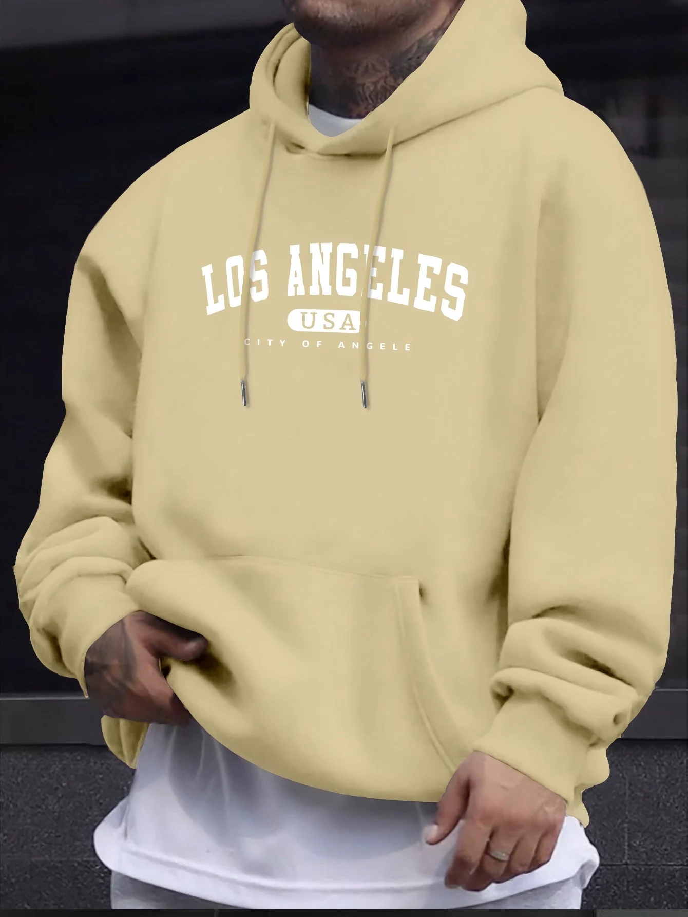 Los Angeles Usa Print Men_s Long Sleeve Drawstring Print Hoodies Tshirt COTTON For Men Casual Autumn Winter