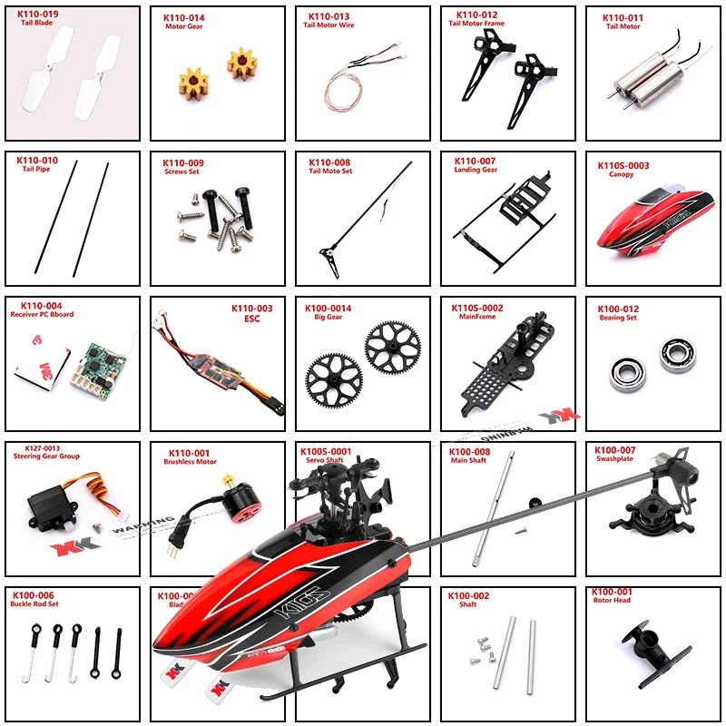 Wltoys XKS K110S K110 RC Helicopter Accessories Servo Blade Gear Motor Rotor Head Tail Canopy ESC Board for K110S Upgrade Parts