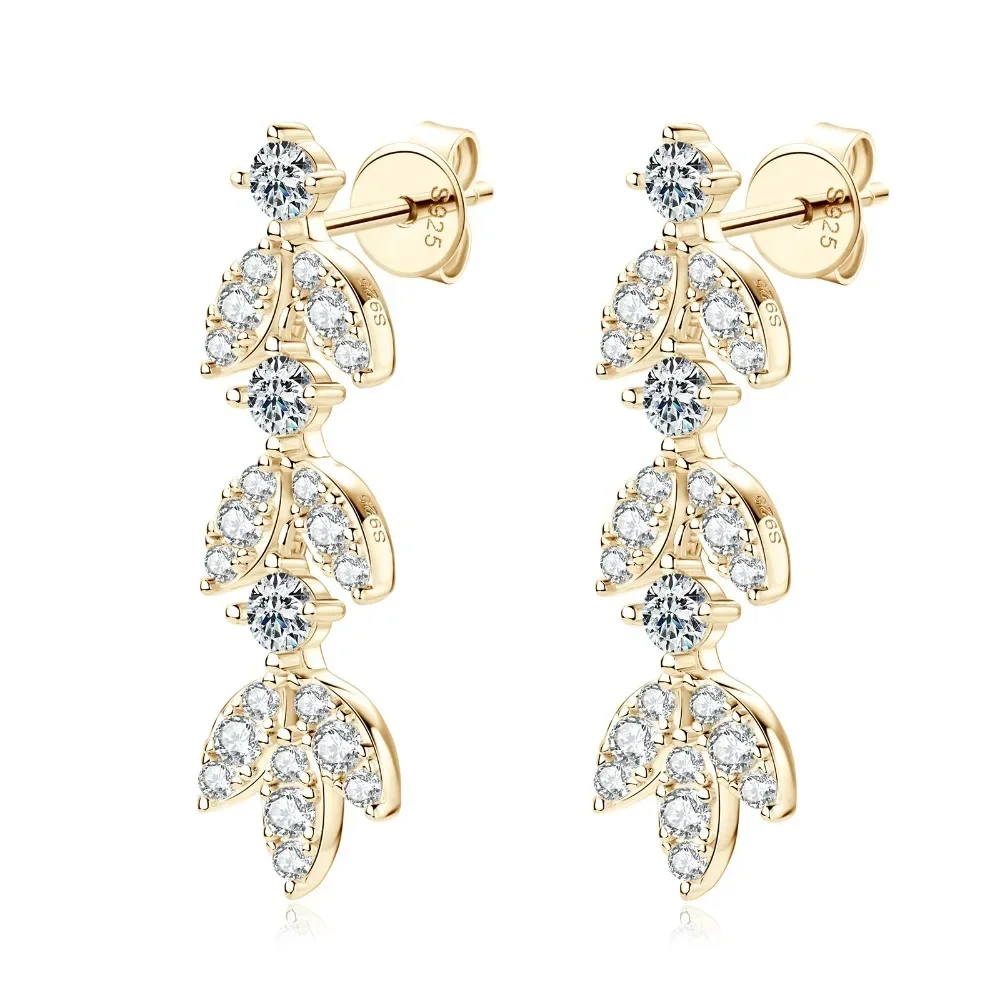 

3mm Moissanite Drop Dangle Earrings for Women High Quality Silver 925 Leaf-Shape Lab Diamond Stud Earrings 2023 Wedding Jewelry