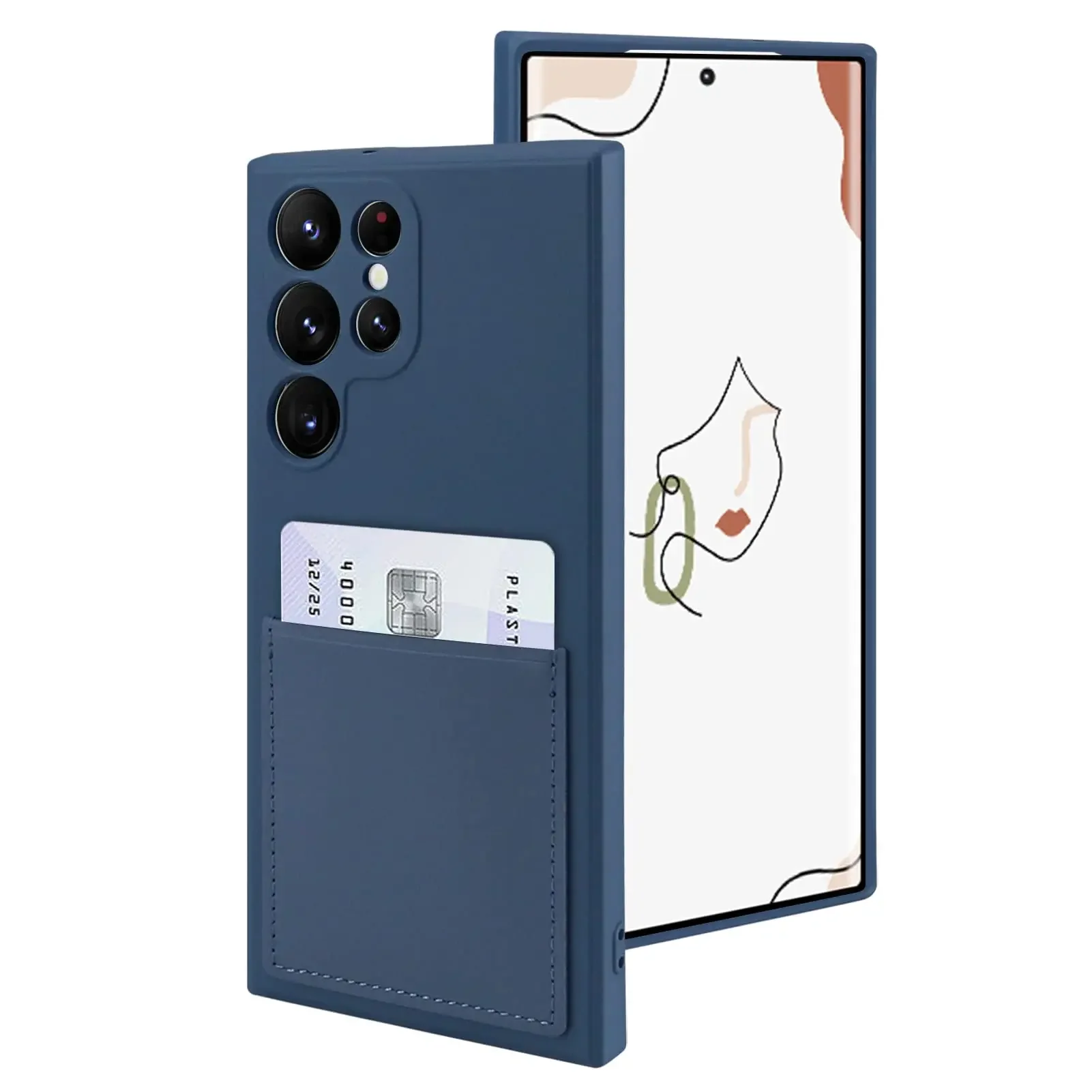 소프트불록 부드러운 슬림 실리콘 케이스, 삼성 S24, S23, S22 울트라, A15, A73, A52, A54 커버, 카드홀더 전체 충격 방지 지갑 케이스