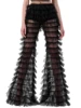 Women's Summer Casual Wide Leg Pants Black Tiered Sheer Flared Pants Fashion Bell-bottom Pants 1