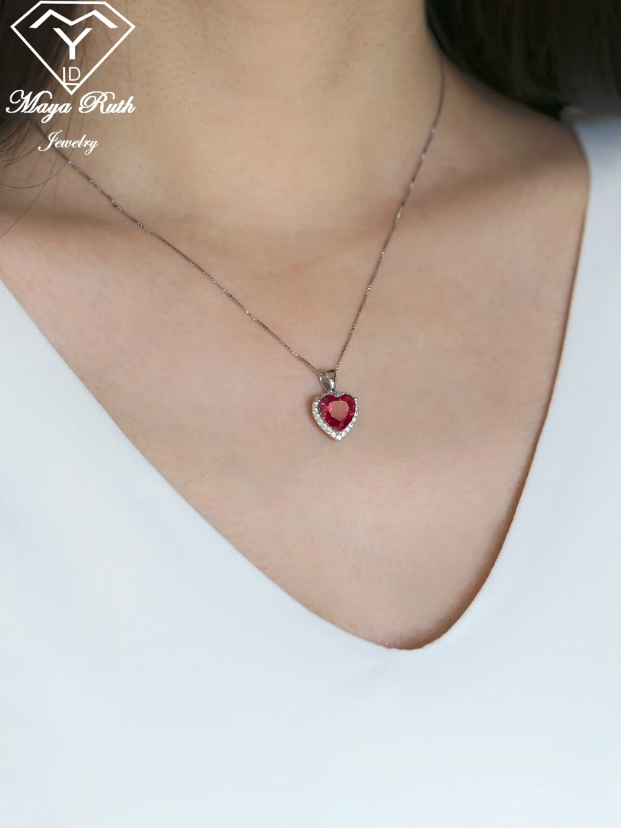 laboratório criado rubi pingente prata esterlina festa para as mulheres imitação coração vermelho forma gemstone colar feminino presente de aniversário