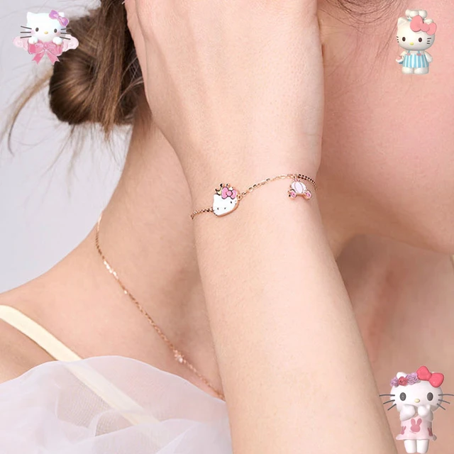 Kawaii Bracelet Sanrio Hellokittys Anime Cartoon 925 Silver Rose Gold  Creative Engraving Niche Design Birthday Gift for Girls - AliExpress