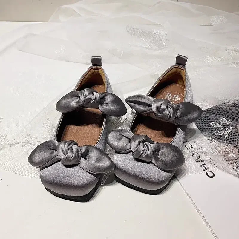 Girls Shoes Spring French Retro Princess Shoe Bow Girl dresses Mary Jane Dance Shoes Fashion kid Shoe