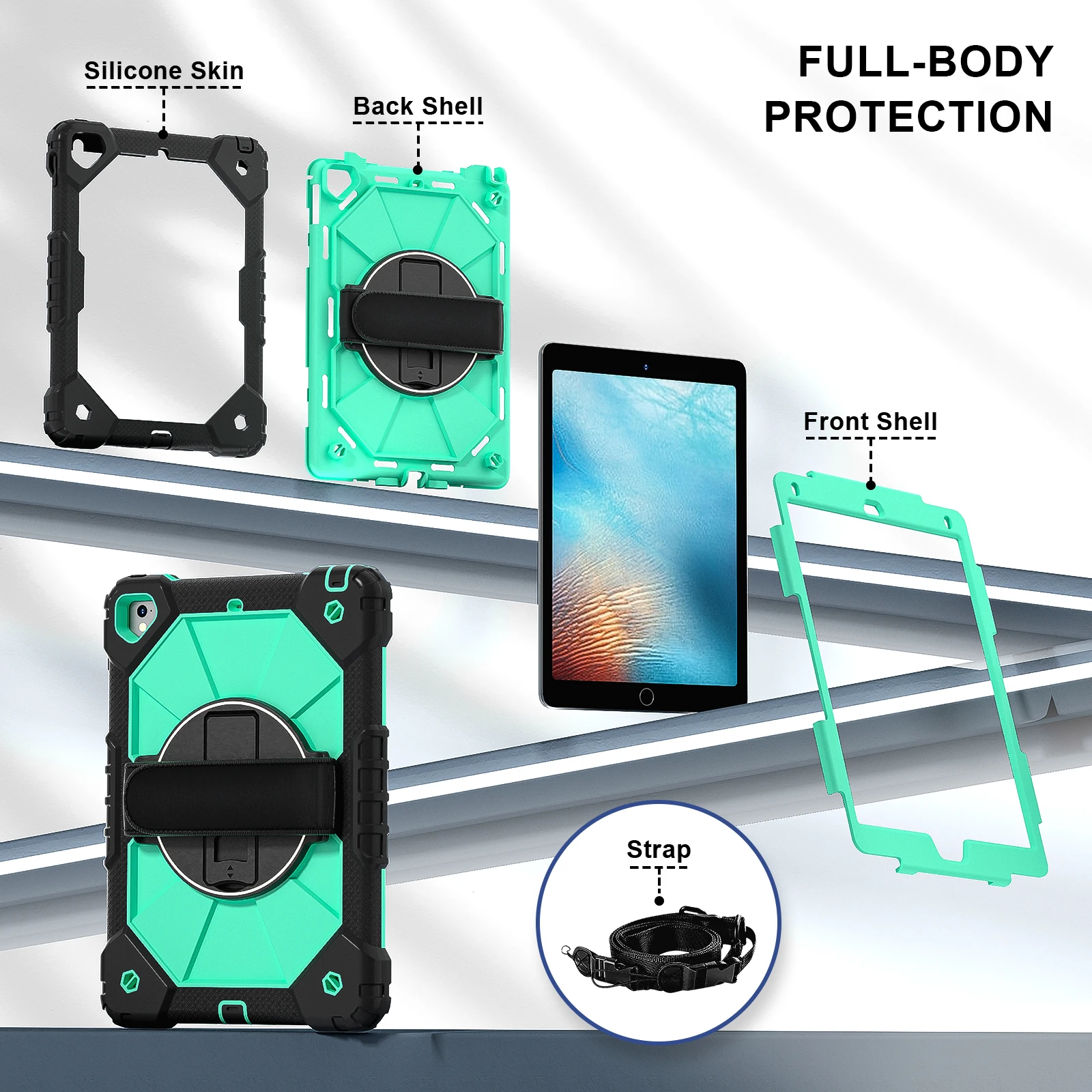 Silicone & Pc Armor Case With Rotating Kickstand For Ipad Pro 9.7_voghion.com