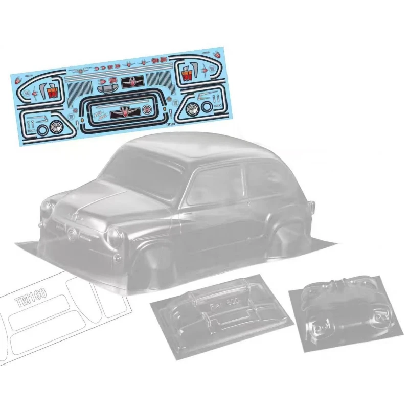 

Scale 1/10 Mini Fiat 600D Clear Body shell W/Light Buckles and decals for On road car Tamiya M-Chassis 210mm Carten 210