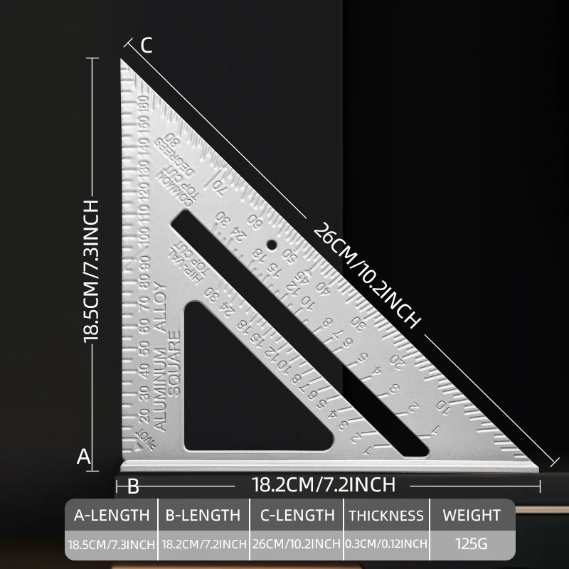 Triangle Ruler AIRAJ 7Inch Triangle Ruler Aluminium Alloy Carpenter Inch Metric Angle Ruler Guide Percision Measurement Tool Woodworking Tools