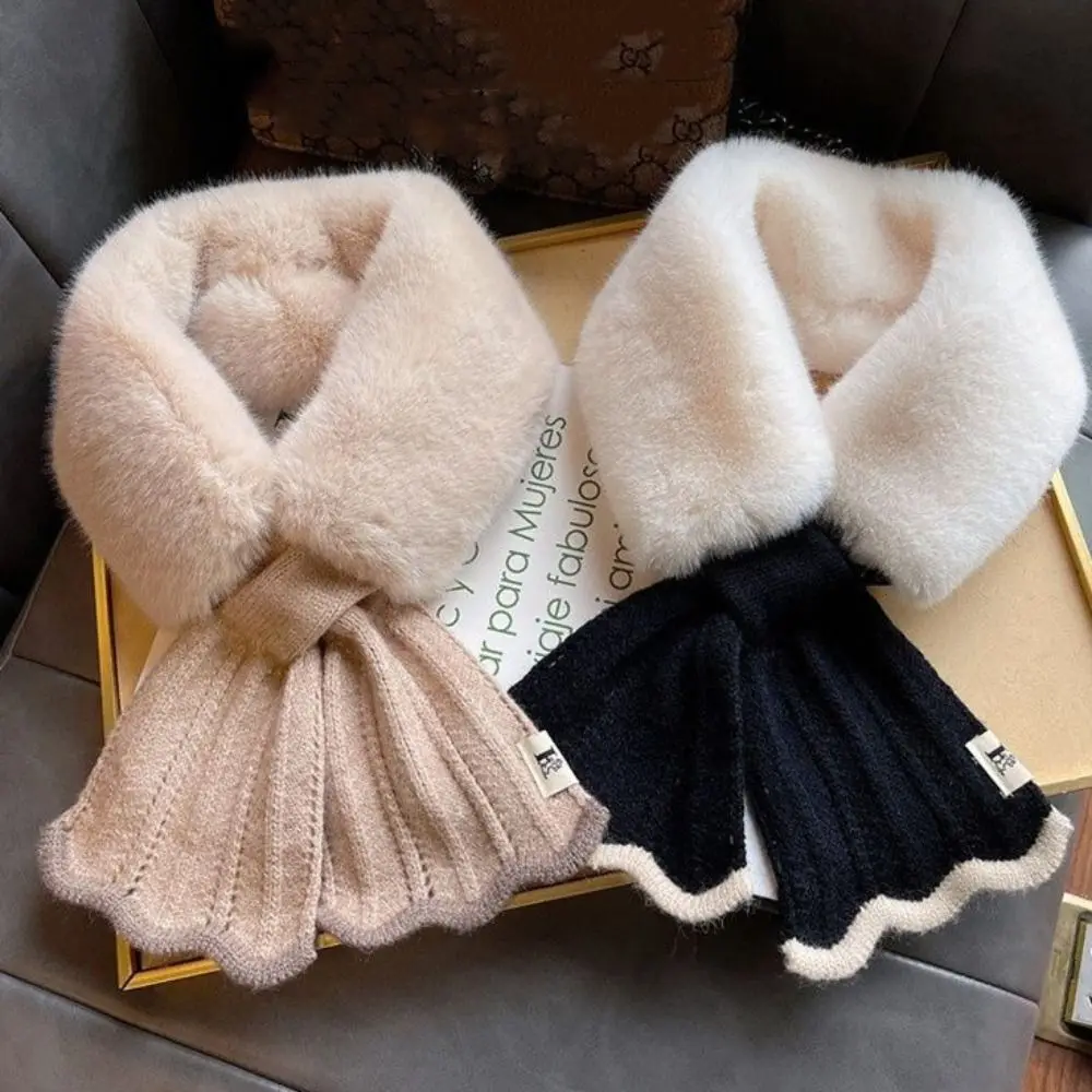 Korean Version of The Winter Warm Long Plush Scarf Solid Color Knitted Wool Collar Scarf Neck Shawl Accessories