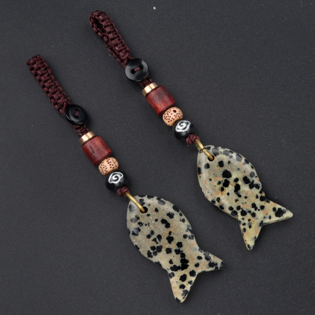 5 teile/los Natürliche Halb Edelstein Gewebt Fisch Schlüsselbund Mix Farbe Indien Achat Amethyst Schlüsselanhänger Schmuck Heilung Zubehör 38x20mm – Detail 9