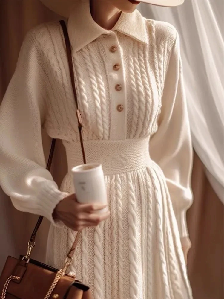 Abito lavorato a maglia twist da donna 2025 Autunno/Inverno Nuova vita sottile maglione pullover abito moda manica lunga maglione lavorato a maglia abiti 5