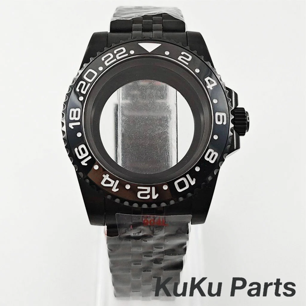 Black Purple GMT Bezel Watch Case with PVD Black Jubilee Bracelet and Sapphire Crystal