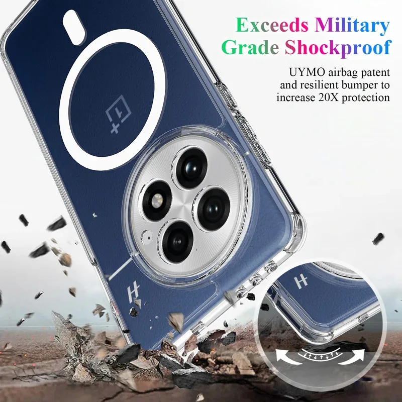 ELVEV Magnetic Shockproof Clear Wireless Charging Phone Case - Acrylic Transparent TPU Cover