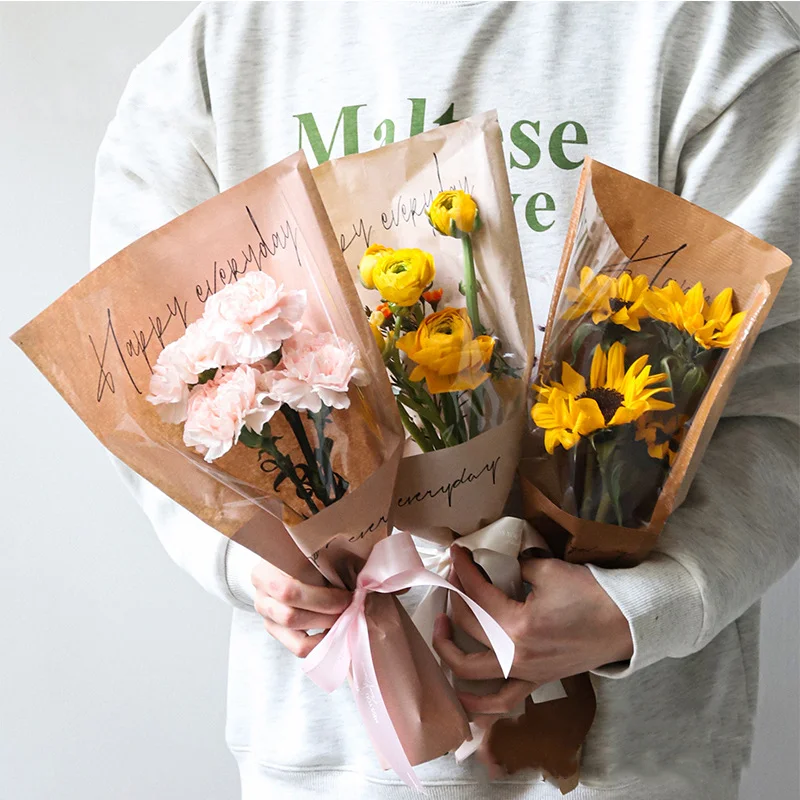 Single Rose Sleeves Flower Wrapping Bag Bouquet Packaging Bags Clear Cellophane Floral Wrappers for Valentine's Day