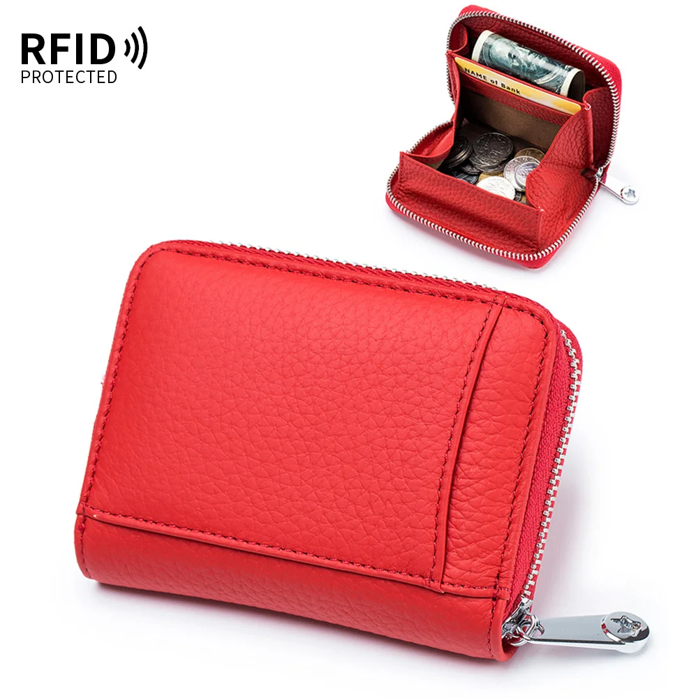 Customized New Japanese Coin Purse Zip Card Wallet Leather RFID Anti-theft  Brush Women's Zipper Coin Bag Simple Storage Bag