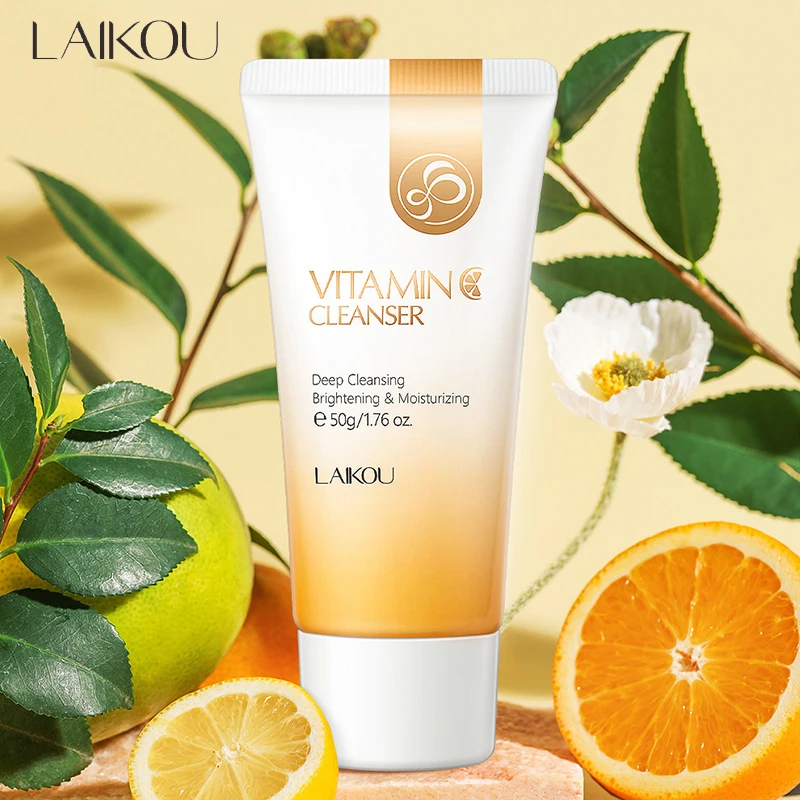 LAIKOU 50g Vitamin C Facial Cleanser Brightening Moisturizing Deep Cleansing Foam Dense Amino Acid Gentle Cleanser Face SkinCare