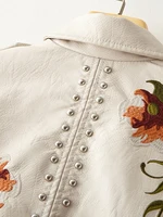 New Women's Retro Floral Print Embroidery Faux Leather Jacket 5