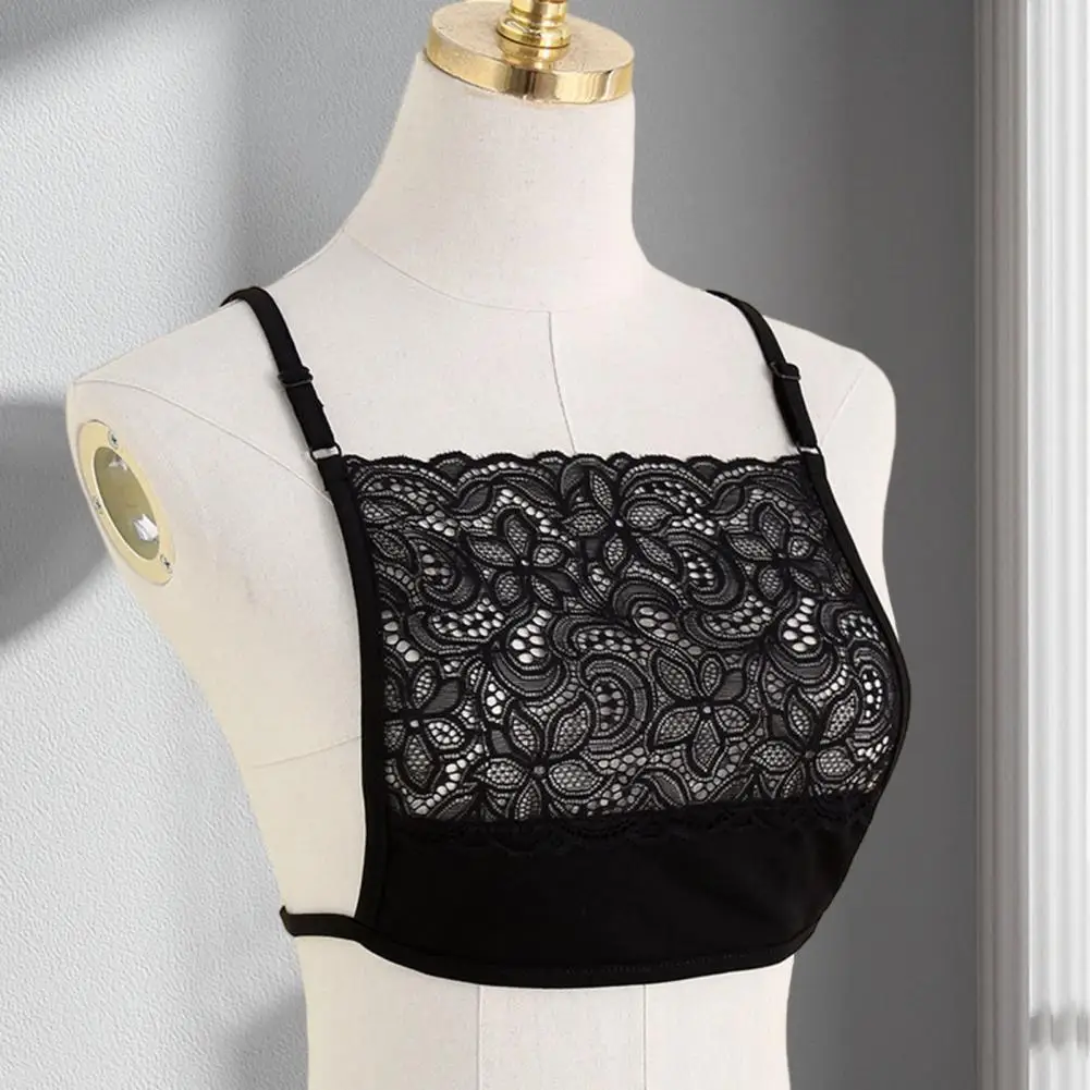Women's soft lace bandeau tops Jacquard Cleavage cover Camisole Bras Breathable Solid color Modesty panel