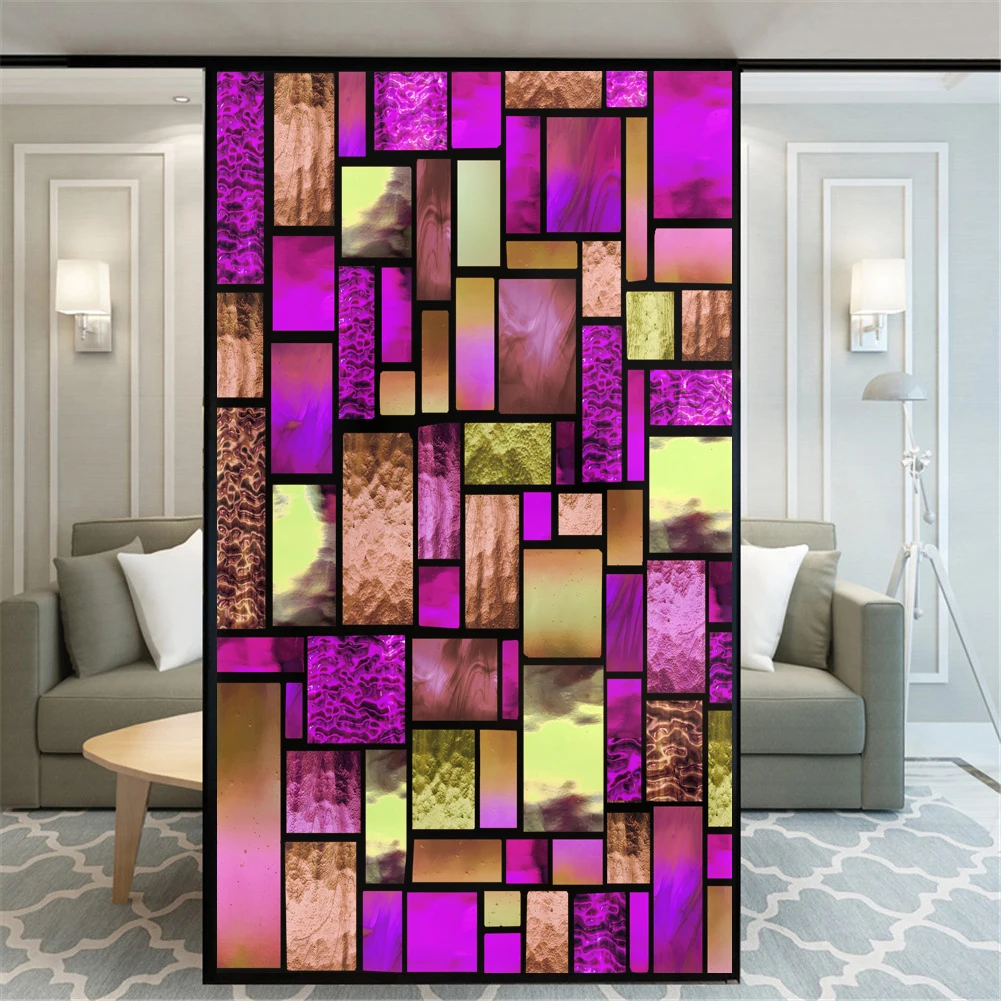Película decorativa para ventanas con efecto ladrillo de color para privacidad, pegatinas para ventanas con vitrales, sin pegamento, con adherencia estática, película esmerilada para ventanas