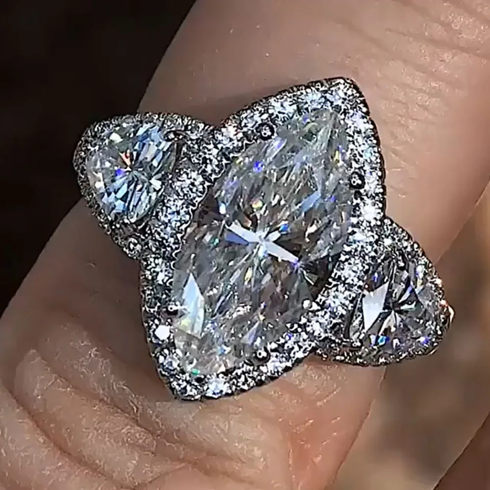 

Custom Solid 10K White Gold Women Wedding Anniversary Engagement Ring 1 2 3 4 5 Ct Marquise Moissanite Diamond Ring Trillion