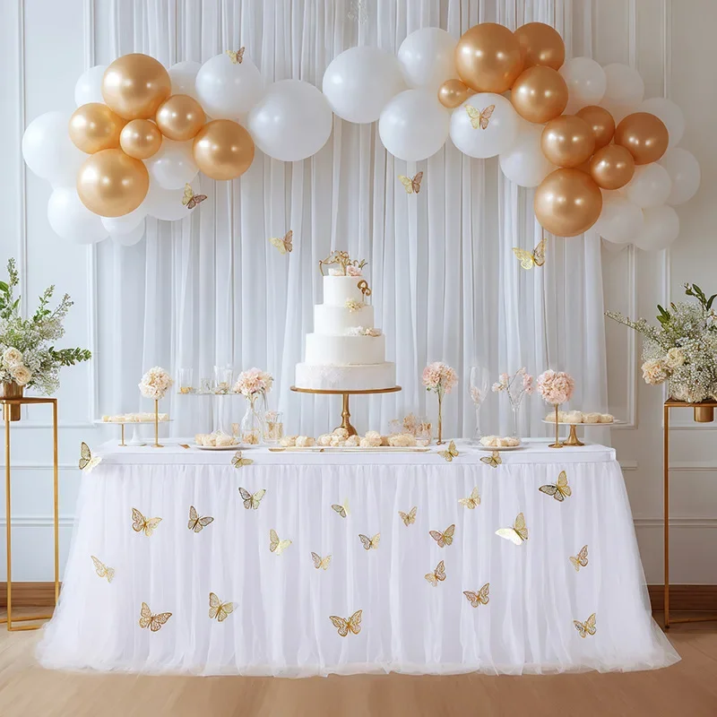 Original Color Blocking Pleated Chevron Skirt 3D Butterfly Pattern European Style Wedding Birthday Party Family Home Decoration