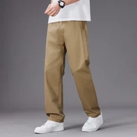 Big Size Casual Pants Men Elastic Waist Straight Leg Fit Summer Trousers Male Loose Cotton Work Wear Plus Large 6XL Khaki Light